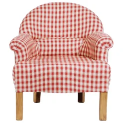 Fauteuil crapaud en coton vichy rouge et pin - Margot
