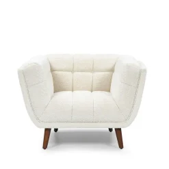 Fauteuil de salon en tissu effet bouclette écru - Beryl