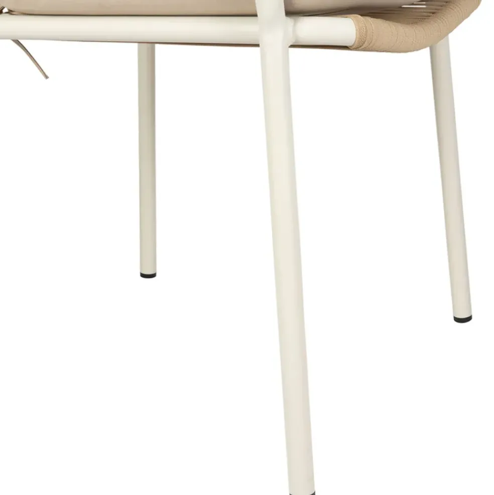 Fauteuil d'extérieur avec coussin en tissu beige et blanc - Ajay