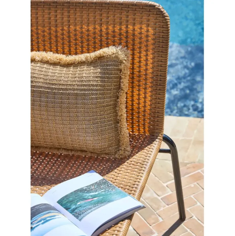 Fauteuil d'extérieur en acier et effet cannage naturel - Malaya