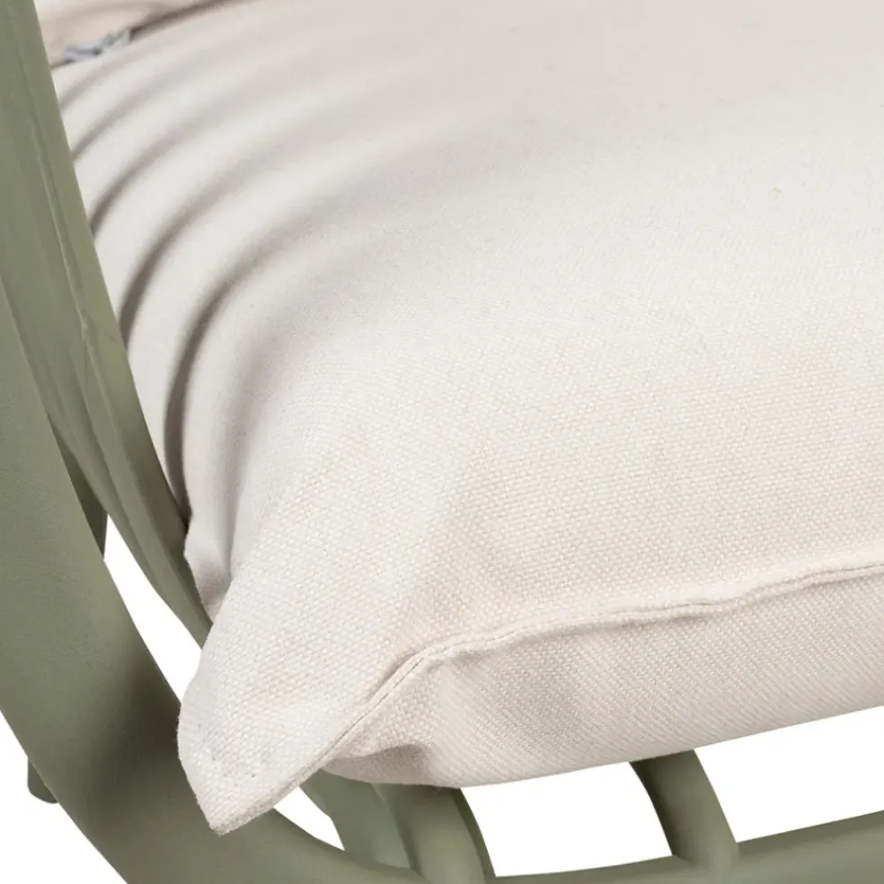 Fauteuil d'extérieur kaki avec 2 coussins en tissu blanc - Lumi