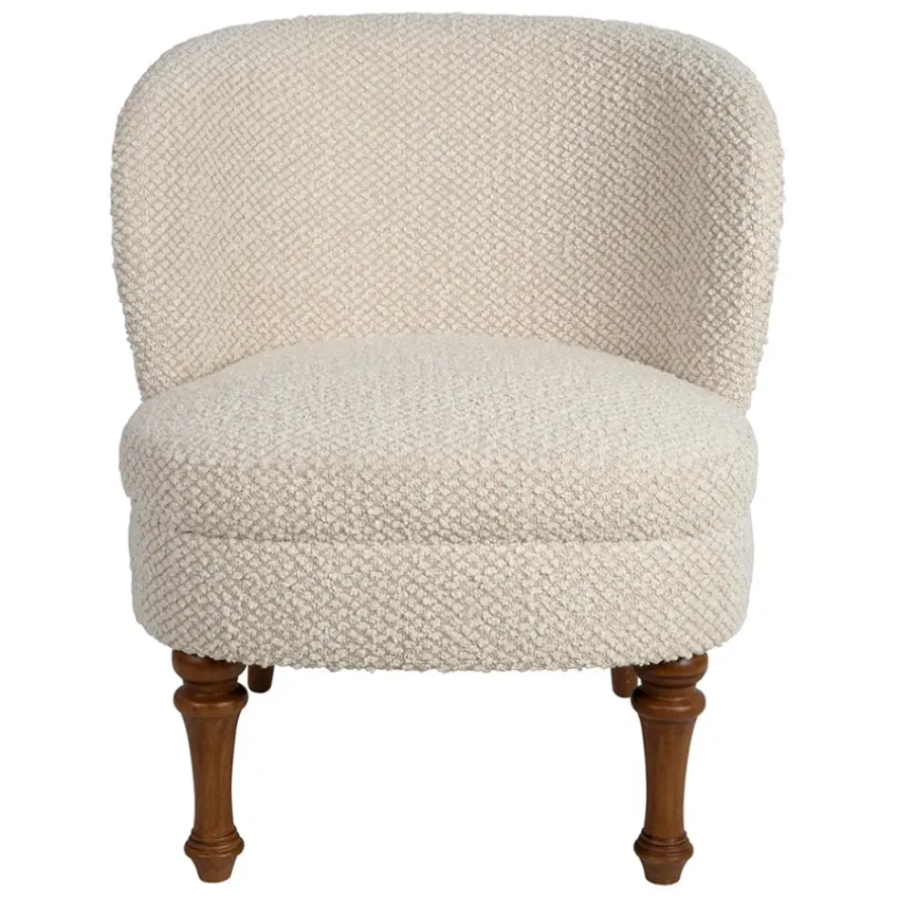 Fauteuil en tissu bouclette et hévéa écru - Claudine