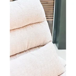 Fauteuil et repose pied en tissu beige et fer noir - Lery