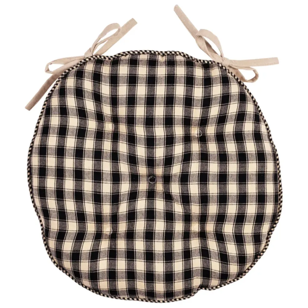Galette chaise ronde en coton noir d40cm - Campagne