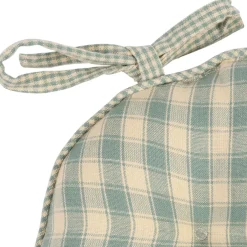 Galette de chaise ronde en coton vichy sauge d40cm - Campagne
