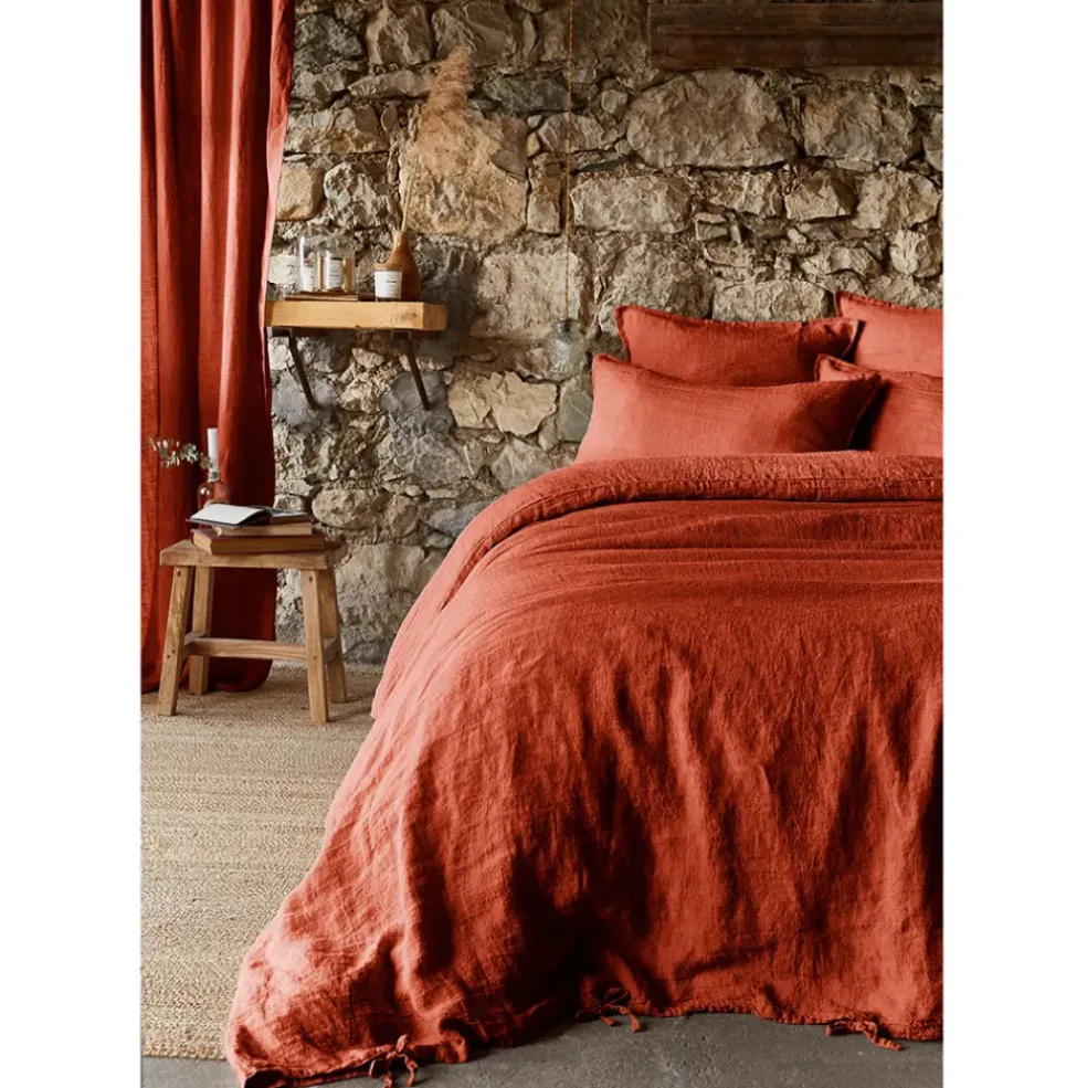 Housse de couette en lin lavé paprika 240x220cm - Soline