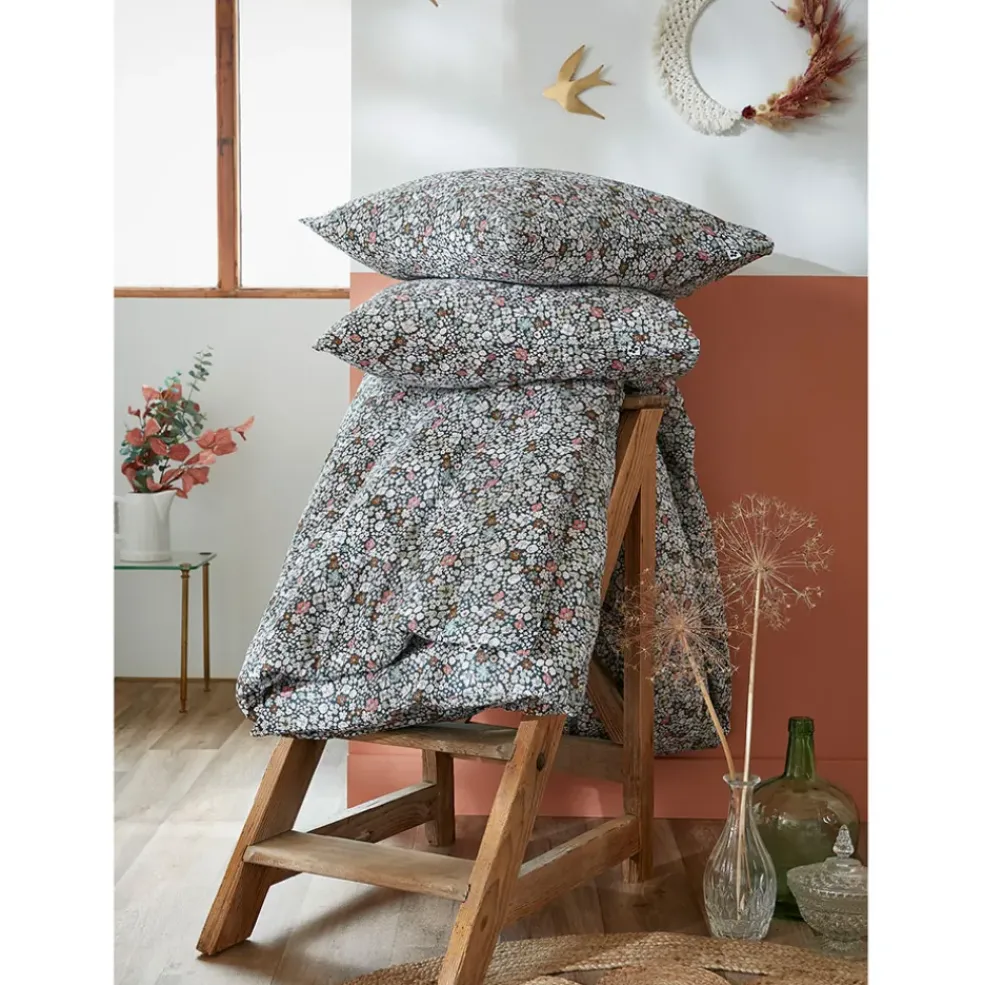 Housse de couette 240x220 cm et 2 taies d'oreiller 60x60cm en coton imprimé fleurs - Malia