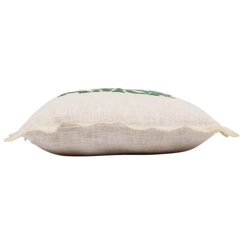Housse de coussin brodé " More Amor"' en coton écru et vert 45x45cm - Lumi