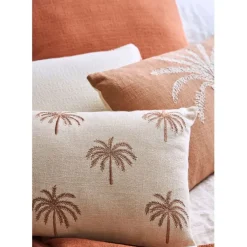 Housse de coussin brodée en coton écru 50x30cm - Nomadea