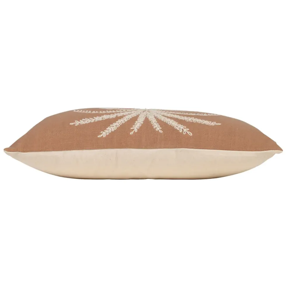 Housse de coussin brodée en coton terracotta 50x30cm - Nomadea