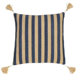 Housse de coussin d'extérieur en tissu rayé indigo et naturel 45x45cm - Medi