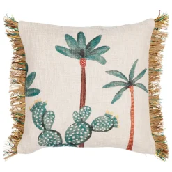 Housse de coussin en coton et jute vert et écru 45x45cm - Patchuca