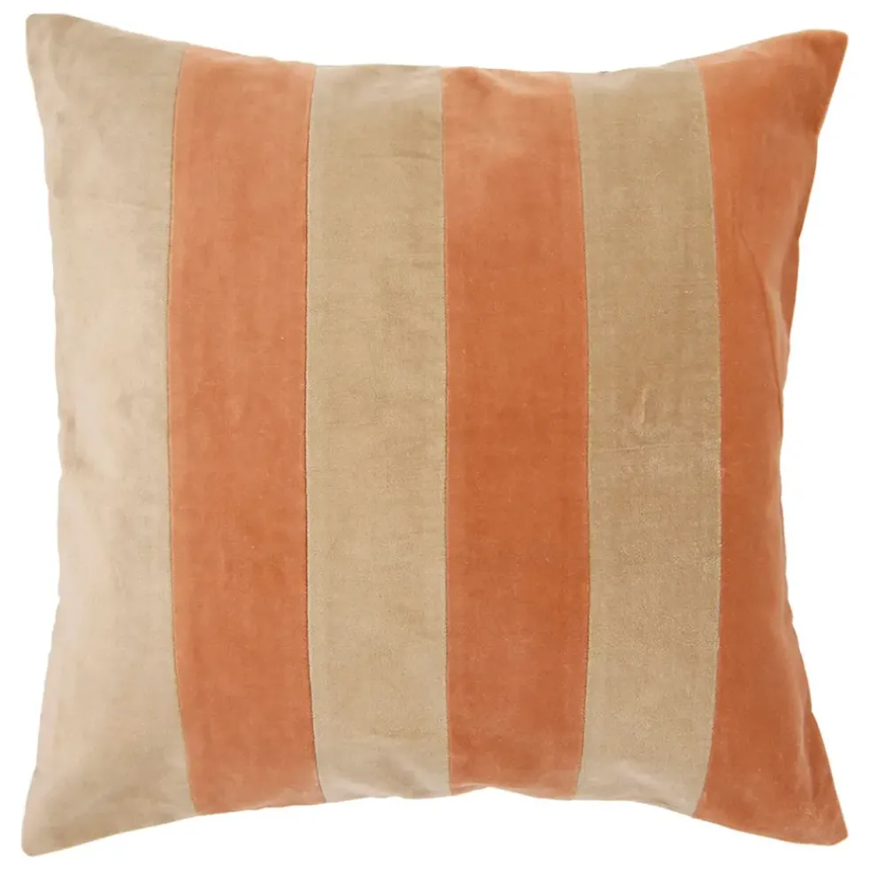 Housse de coussin en velours coton rayé écru et terracotta 45x45cm - Klosen