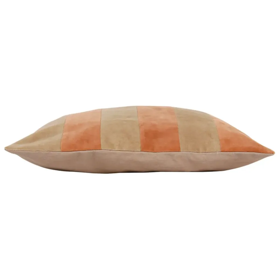 Housse de coussin en velours coton rayé écru et terracotta 45x45cm - Klosen