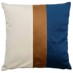 Housse de coussin en velours bleu et camel 45x45cm - Mocoa