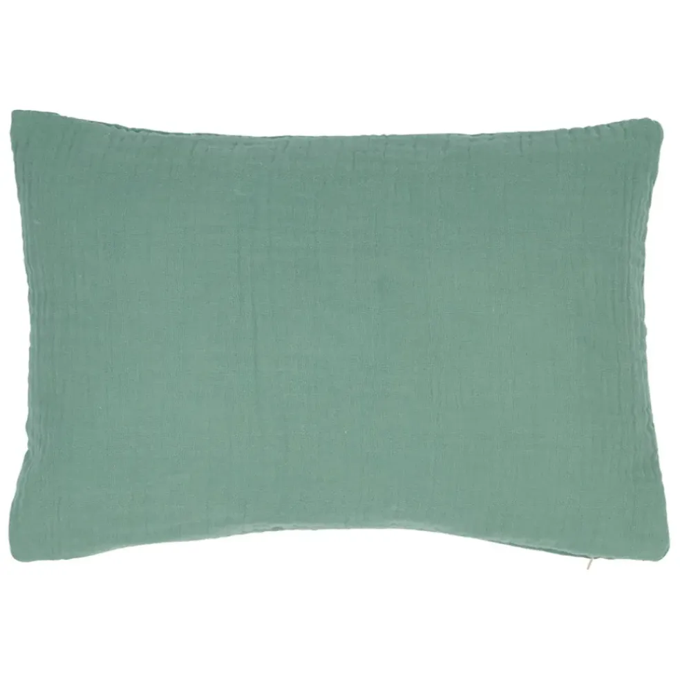 Housse de coussin famille en gaze de coton sauge 50x35cm