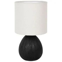 Lampe en céramique et lin noir et écru h26cm - Minimal