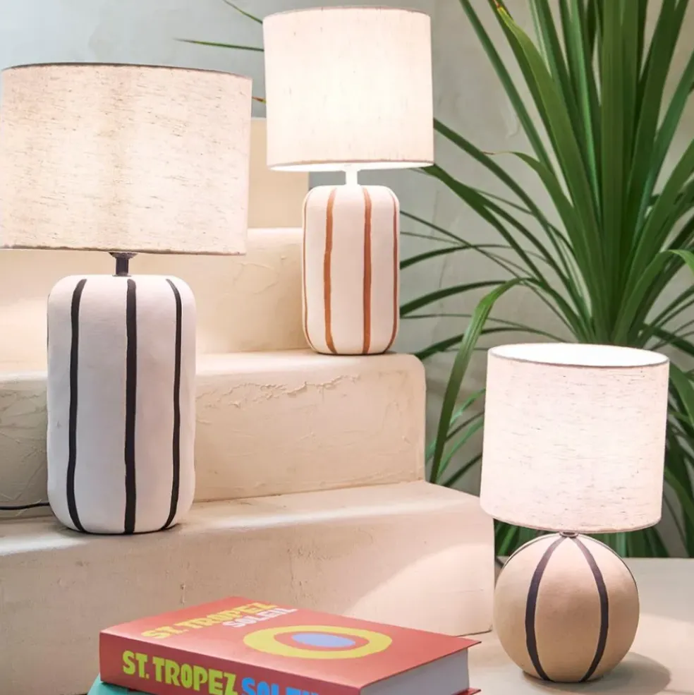 Lampe en céramique rayée brun et noir h34cm - Paese
