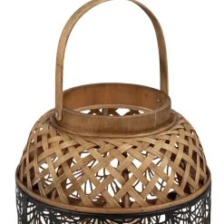 Lampe lanterne en fer et bambou h36.5cm noir et doré - flaural