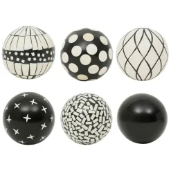 Lot de 6 boules décoratives en résine noir et blanc d10cm - Etnik