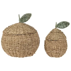Lot de 2 corbeille pommes en jonc de mer naturel et vert - Les Fruits