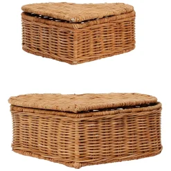 Lot de 2 corbeilles coeur avec couvercle en rotin naturel - Fantine