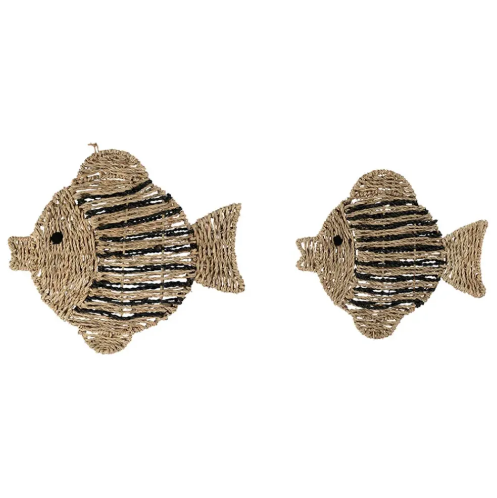 Lot de 2 décoration murale poisson en jonc de mer naturel et bleu - Eté A La Mer