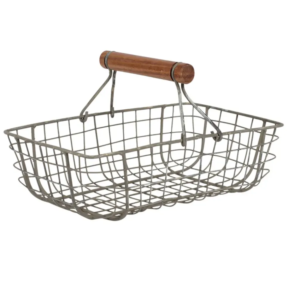Lot de 3 paniers en fer avec anse en bois naturel