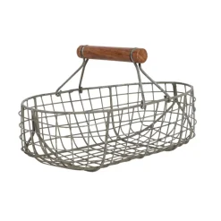 Lot de 3 paniers en fer avec anse en bois naturel