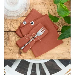Lot de 3 serviettes en gaze de coton terracotta 40x40cm - Gaia