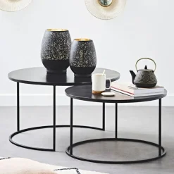 Lot de 2 table gigogne en aluminium et fer noir - Felia