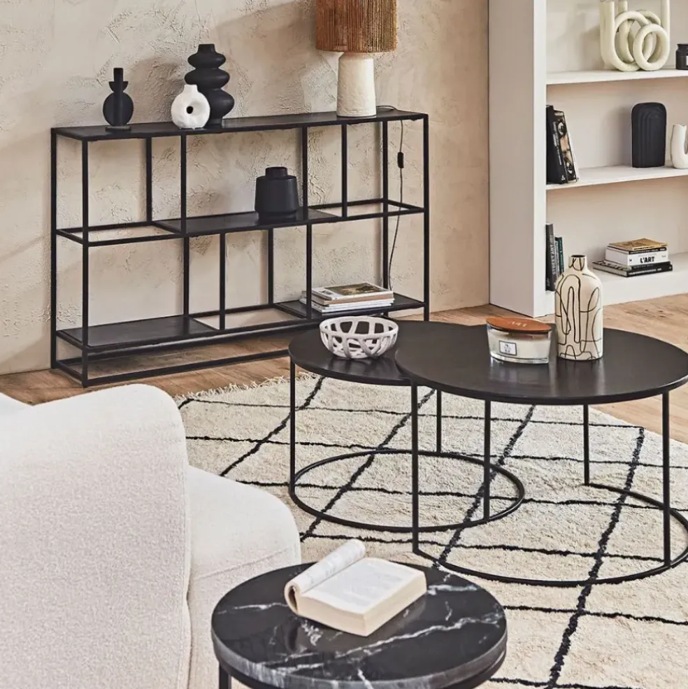 Lot de 2 table gigogne en aluminium et fer noir - Felia