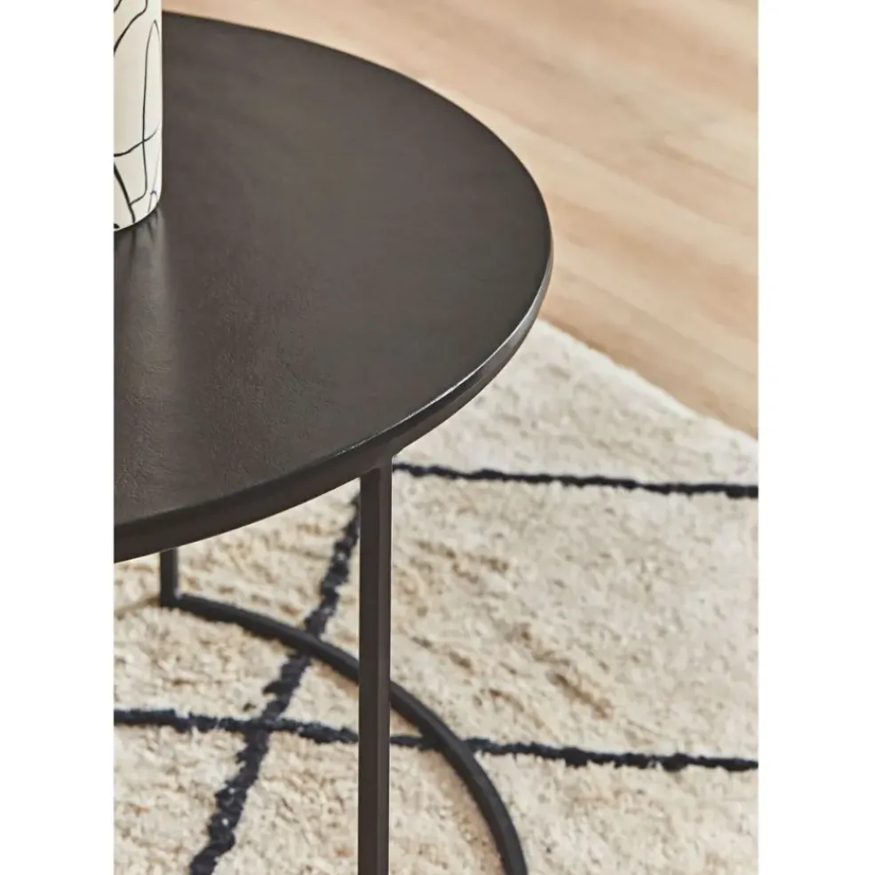 Lot de 2 table gigogne en aluminium et fer noir - Felia