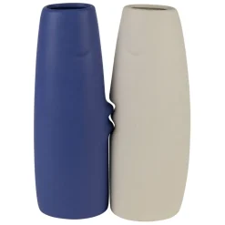 Lot de 2 vases visage en grès indigo et écru h30cm