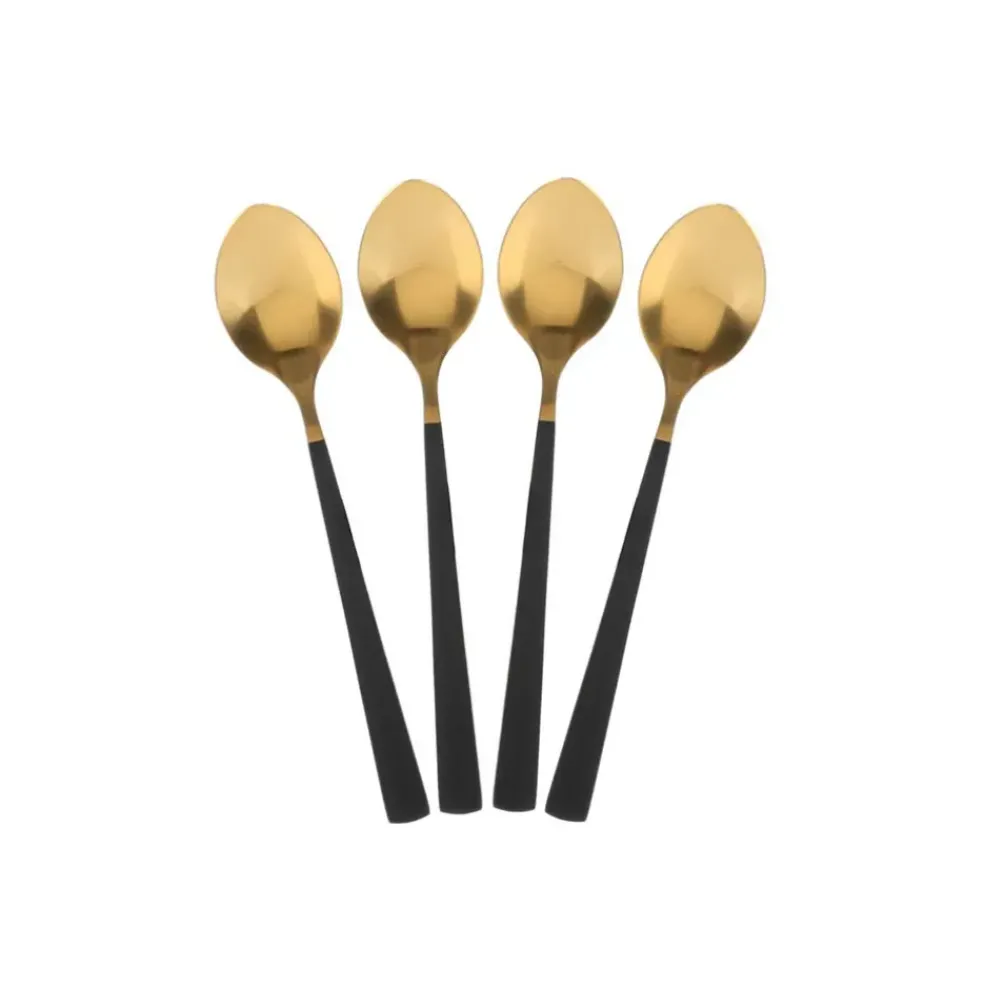 Menagère 16 pieces doré et noir en acier inoxydable