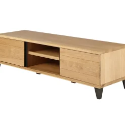 Meuble TV naturel en chêne 2 portes L150cm - Manny