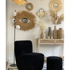 Miroir rond en raphia naturel d47cm - Efia