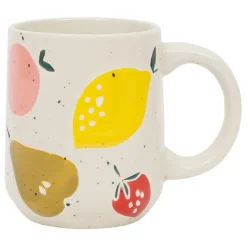 Mug en grès moucheté écru et multicolore 38cl - Les Fruits