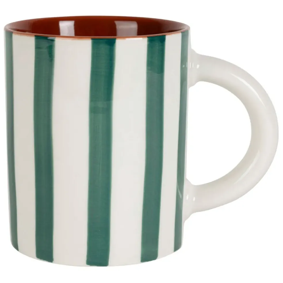 Mug en grès rayé émeraude et blanc 40cl - Alaria