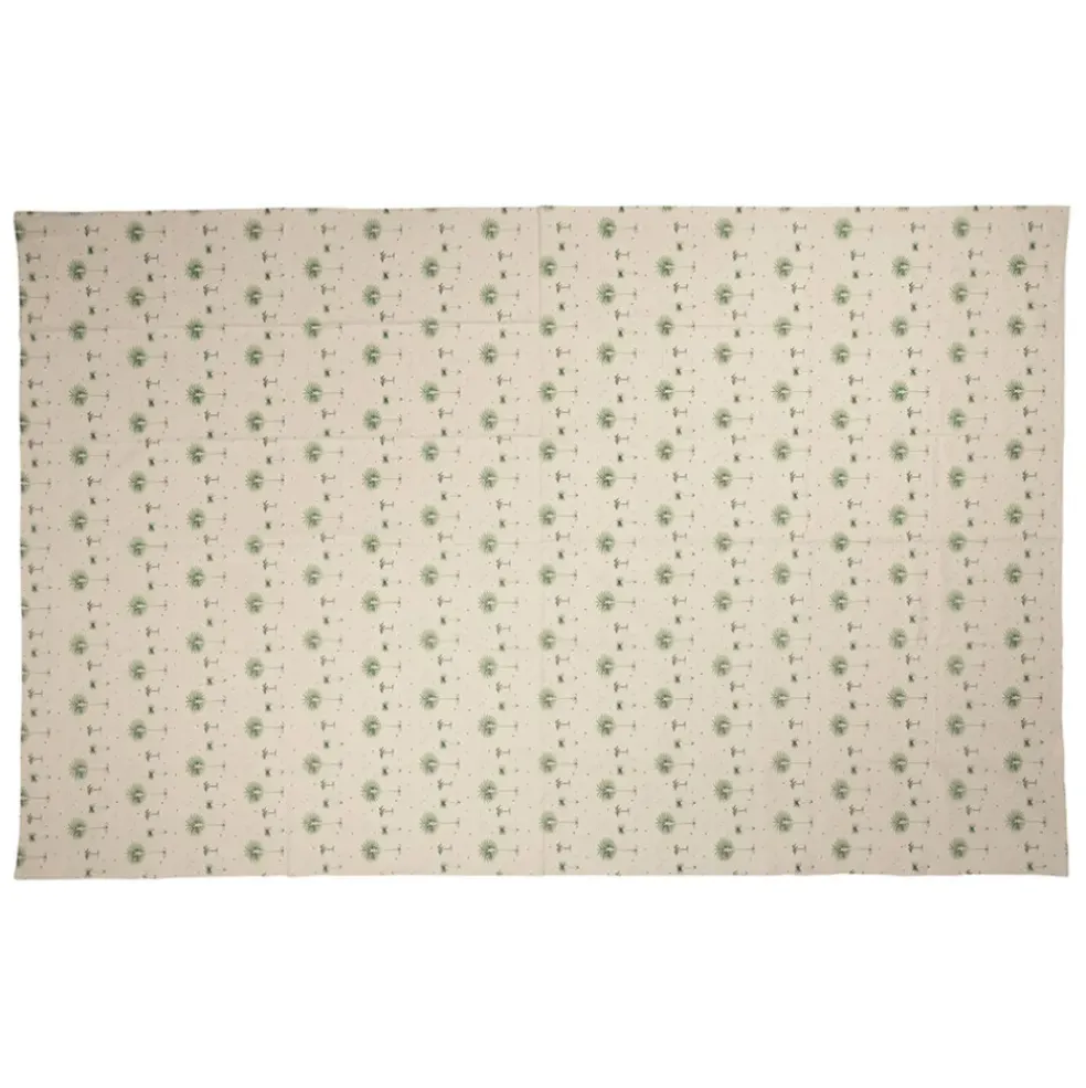 Nappe carrée en coton écru et vert 160x160cm - Paya