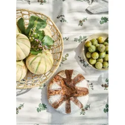 Nappe carrée en coton naturel et vert 160x160cm - Juline