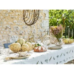 Nappe en coton naturel et vert 230x160cm - Juline