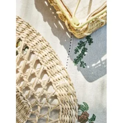 Nappe en coton naturel et vert 230x160cm - Juline