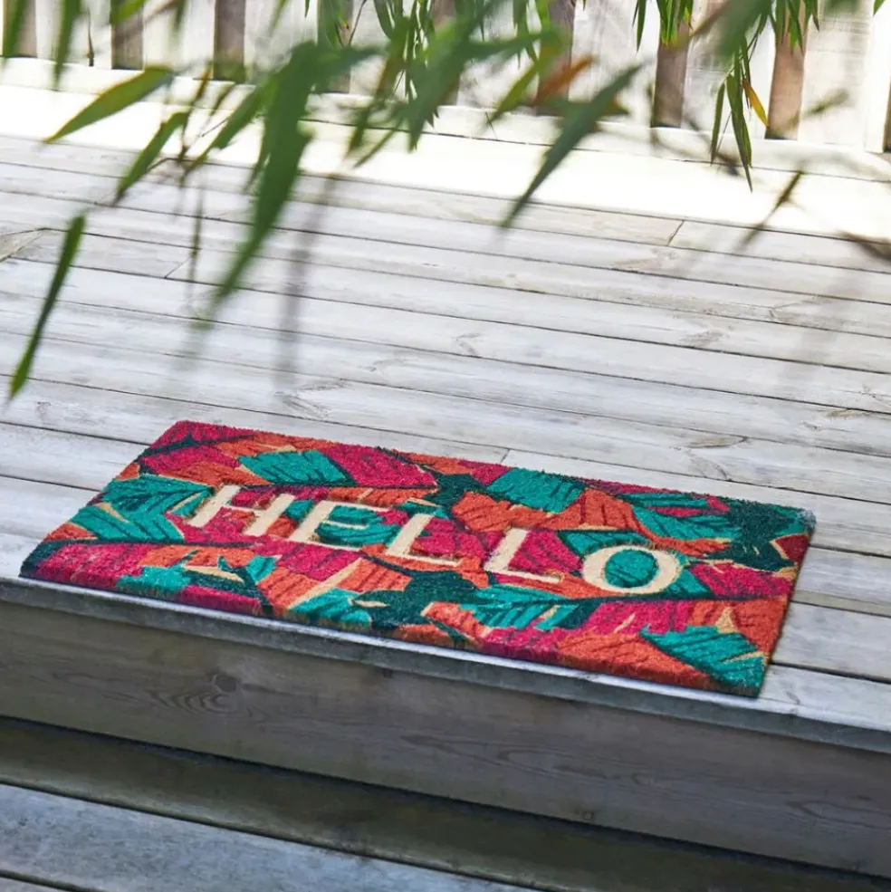Paillasson "hello" en coco multicolore 73x43cm - Seguia