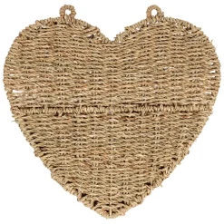 Panier mural cœur en jonc de mer naturel 33x32cm - Chaumière