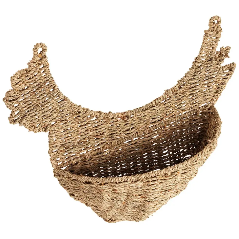 Panier mural poule en jonc de mer naturel 42x38cm - Chaumière