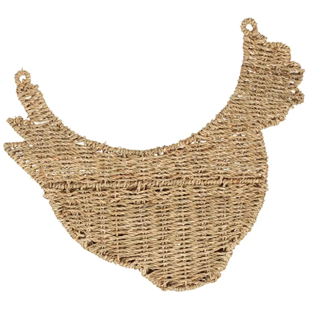 Panier mural poule en jonc de mer naturel 42x38cm - Chaumière