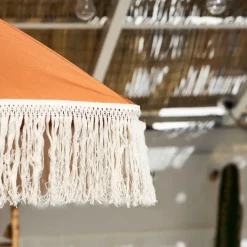Parasol terracotta avec frange en coton beige d200xh210cm
