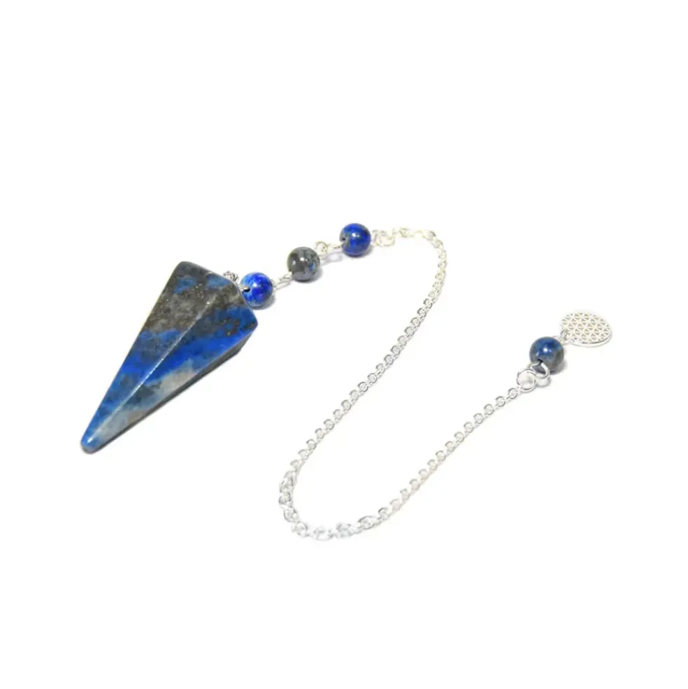 Pendule hexagonal en lapis-lazuli et charm fleur de vie