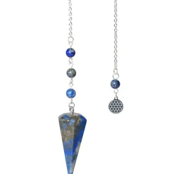 Pendule hexagonal en lapis-lazuli et charm fleur de vie